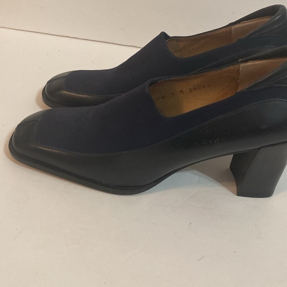 DONALD PLINER 7 M BLACK SLIP ON HEELS ELASTIC FABRIC W/ LEATHER - Picture 14 of 15